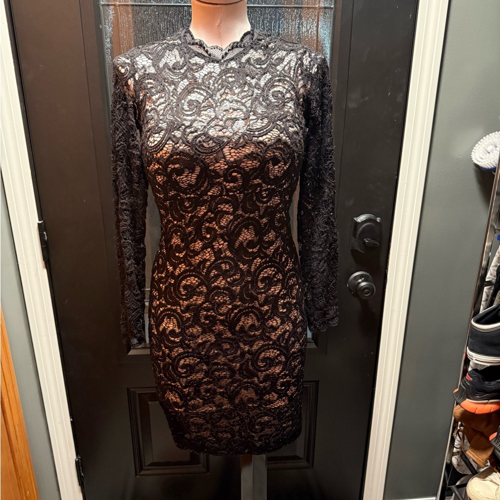 Sequin Hearts Black Lace Long Sleeve Dress